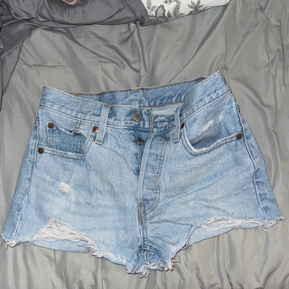 Levi's Light Blue Distressed Jean Shorts - Picture 1 of 1